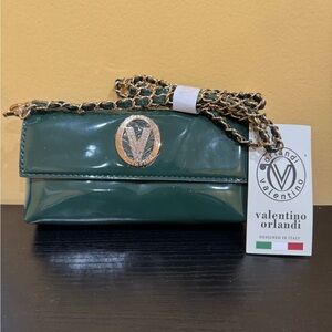 Valentino Orlandi Dark Green Mini Bag with Gold Accents